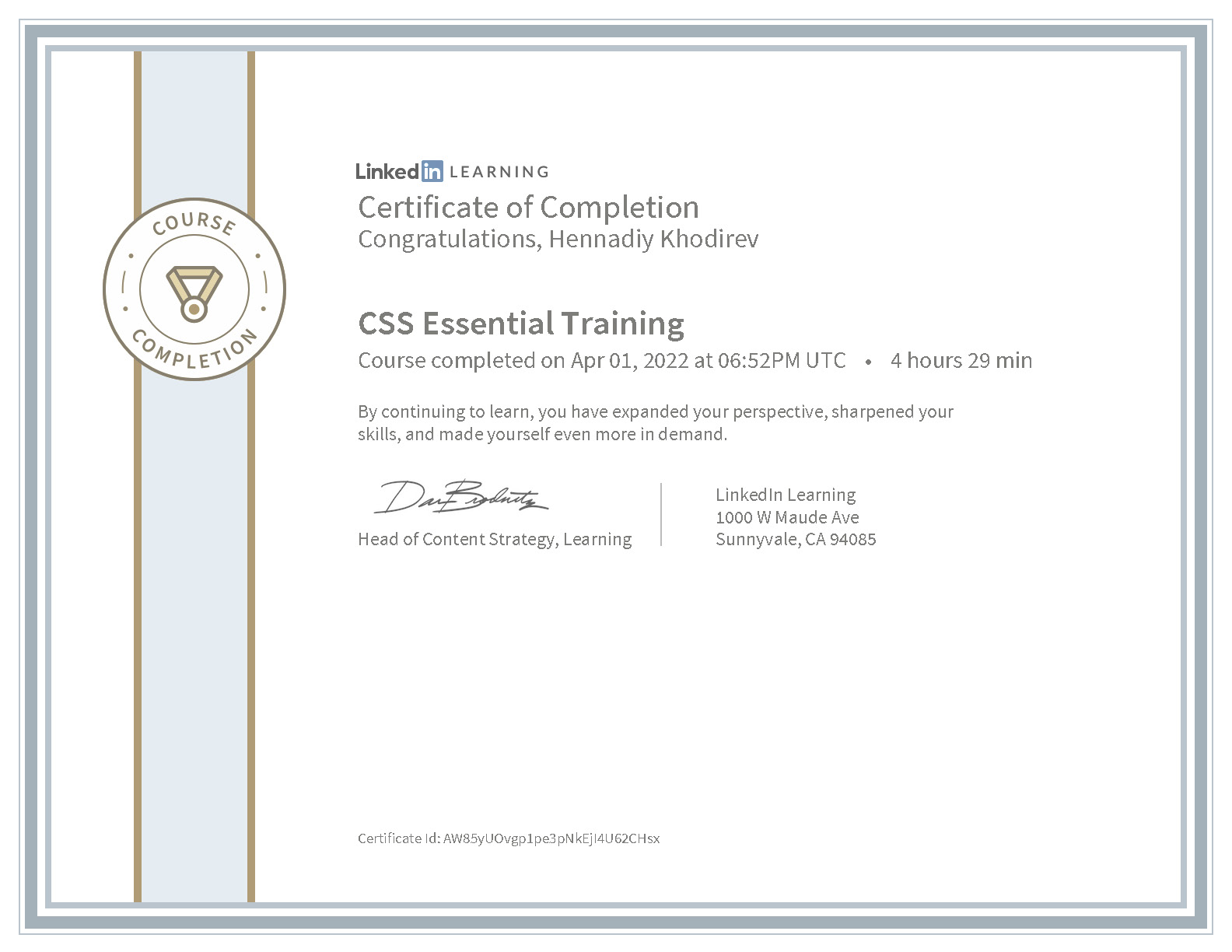 CSS Essential Training certificat
